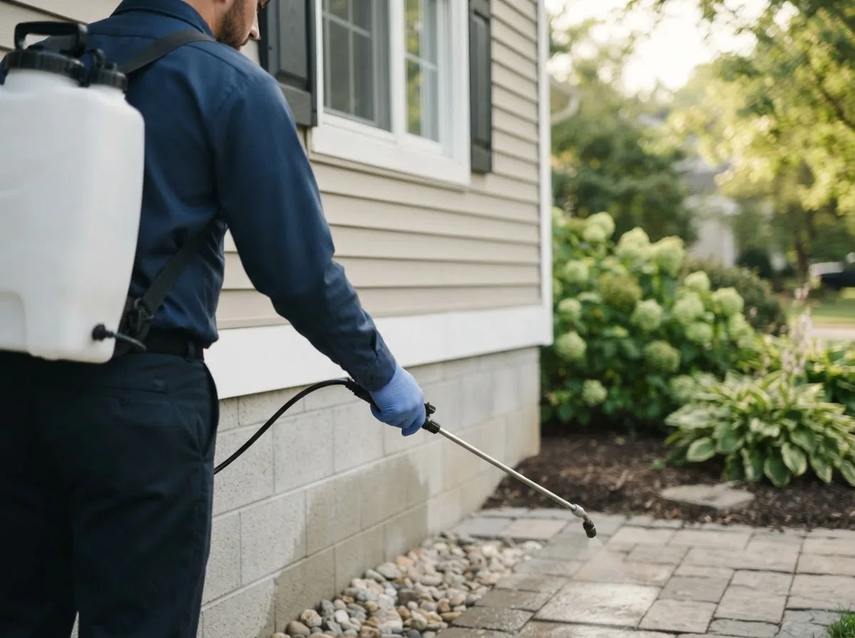 Pest control technician inspecting a home in Frost, TX